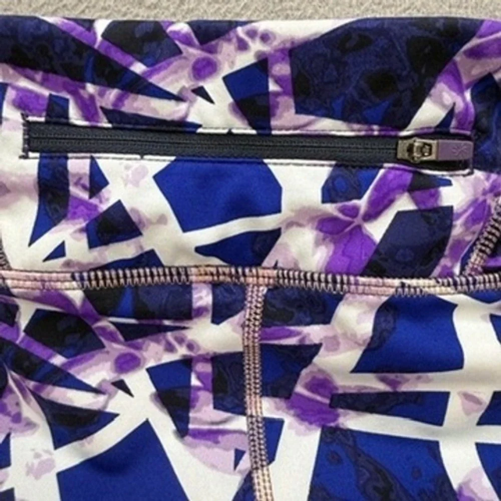 Athleta Leggings High Rise Geometric Abstract Slim Fit XS Blue Purple Athletic